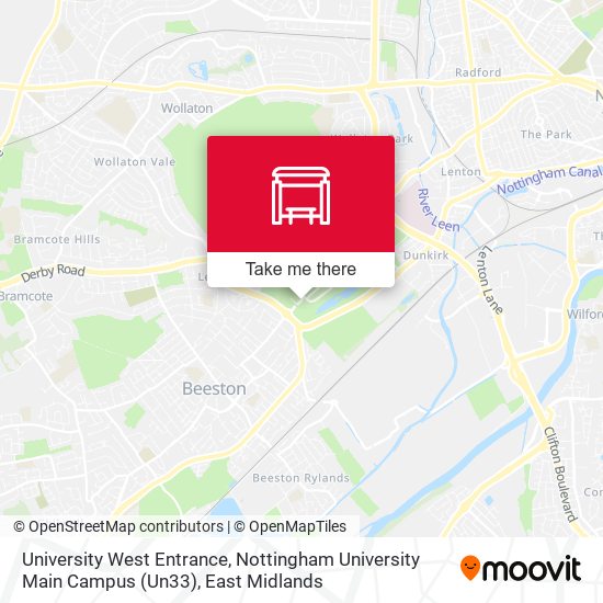 University West Entrance, Nottingham University Main Campus (Un33) map