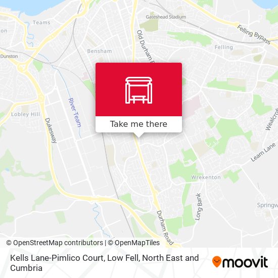 Kells Lane-Pimlico Court, Low Fell map