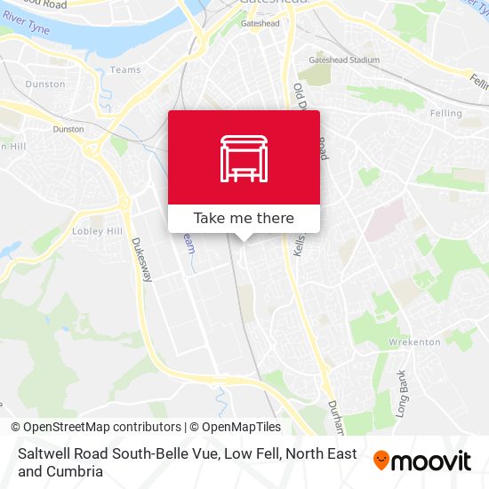 Saltwell Road South-Belle Vue, Low Fell map