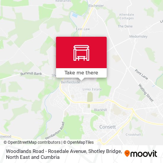 Woodlands Road - Rosedale Avenue, Shotley Bridge map