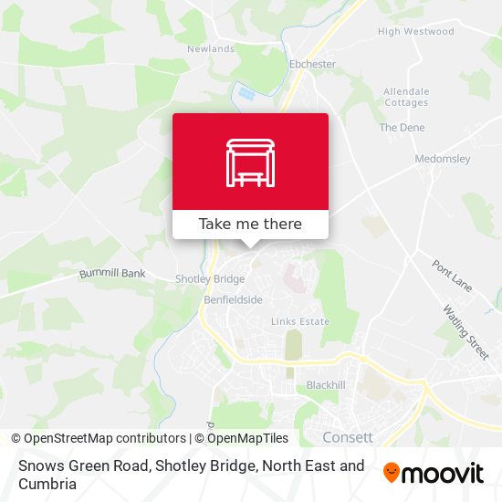 Snows Green Road, Shotley Bridge map