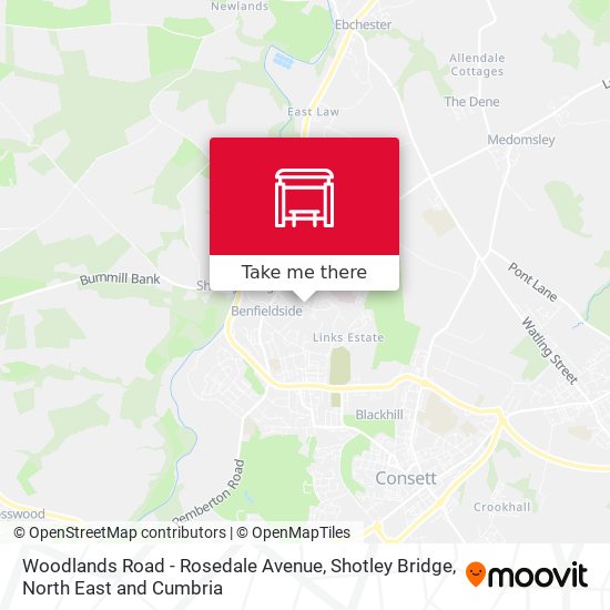 Woodlands Road - Rosedale Avenue, Shotley Bridge map