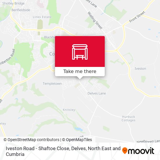 Iveston Road - Shaftoe Close, Delves map