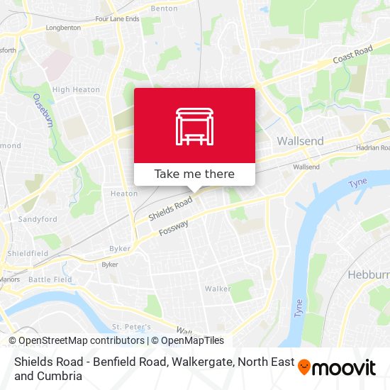 Shields Road - Benfield Road, Walkergate map