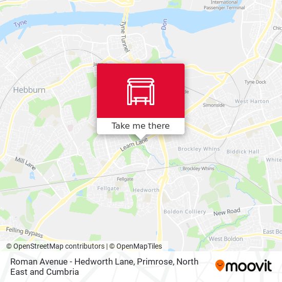 Roman Avenue - Hedworth Lane, Primrose map