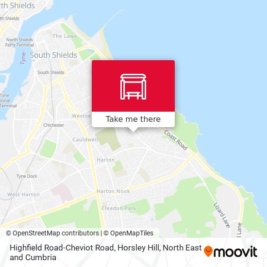 Highfield Road-Cheviot Road, Horsley Hill map