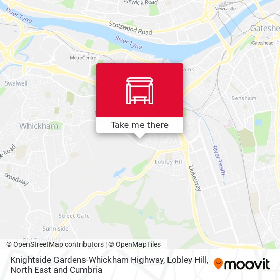 Knightside Gardens-Whickham Highway, Lobley Hill map