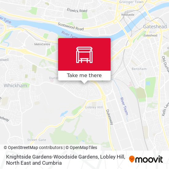 Knightside Gardens-Woodside Gardens, Lobley Hill map