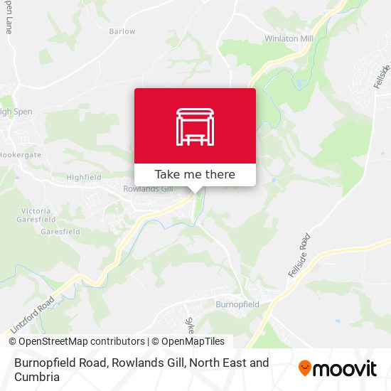 Burnopfield Road, Rowlands Gill map