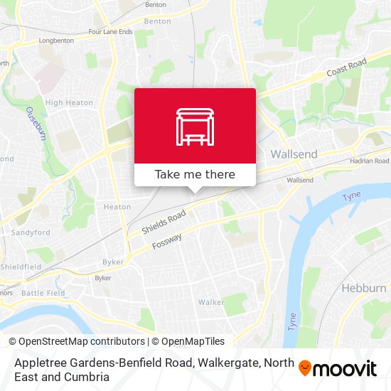 Appletree Gardens-Benfield Road, Walkergate map