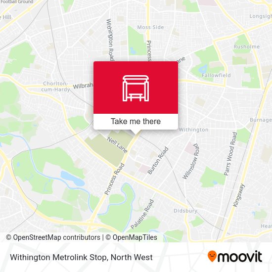 Withington Metrolink Stop map
