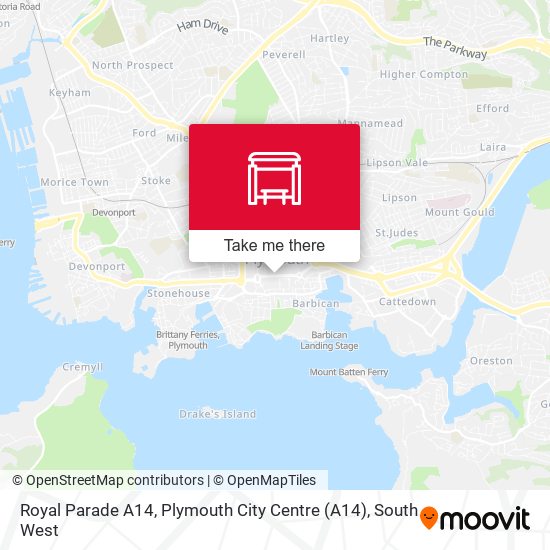 Royal Parade A14, Plymouth City Centre map