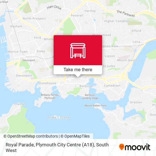 Royal Parade A18, Plymouth City Centre map