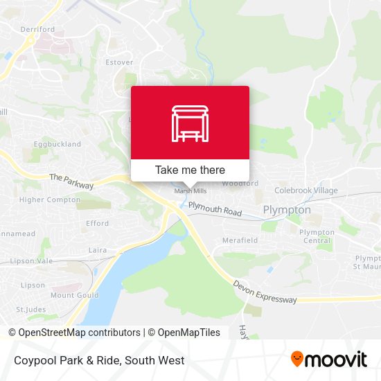 Coypool Park & Ride map