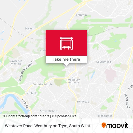 Westover Road, Westbury on Trym map