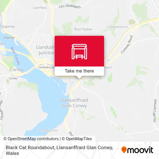 Black Cat Roundabout, Llansanffraid Glan Conwy map