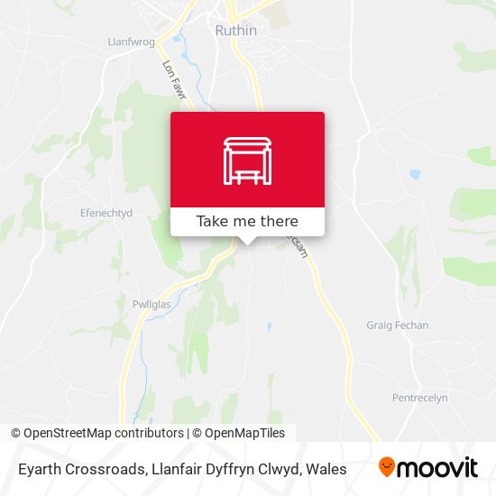 Eyarth Crossroads, Llanfair Dyffryn Clwyd map