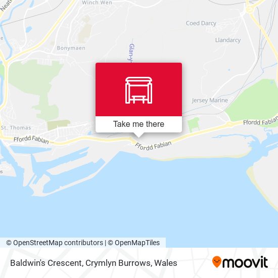 Baldwin's Crescent, Crymlyn Burrows map