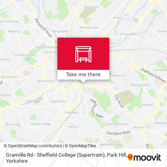 Granville Rd - Sheffield College (Supertram), Park Hill map