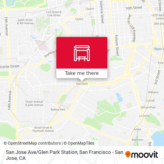 Mapa de San Jose Ave/Glen Park Station