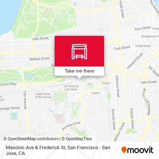 Masonic Ave & Frederick St map