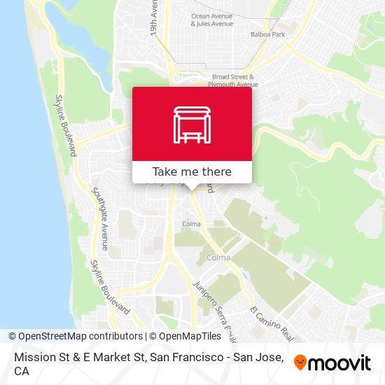 Mission St & E Market St map