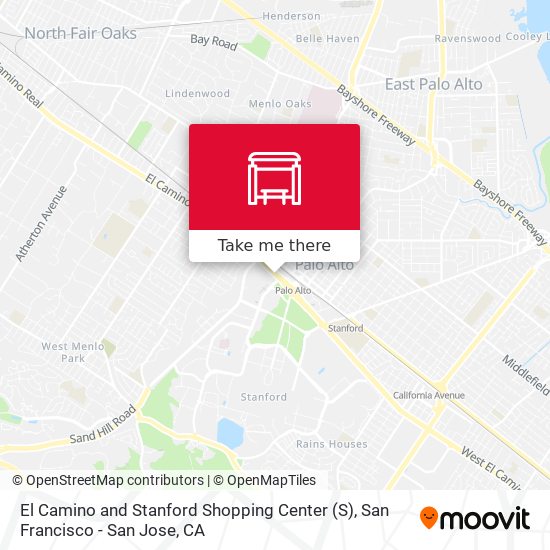 How to get to El Camino and Stanford Shopping Center in Palo Alto by Bus,  Train or Light Rail?