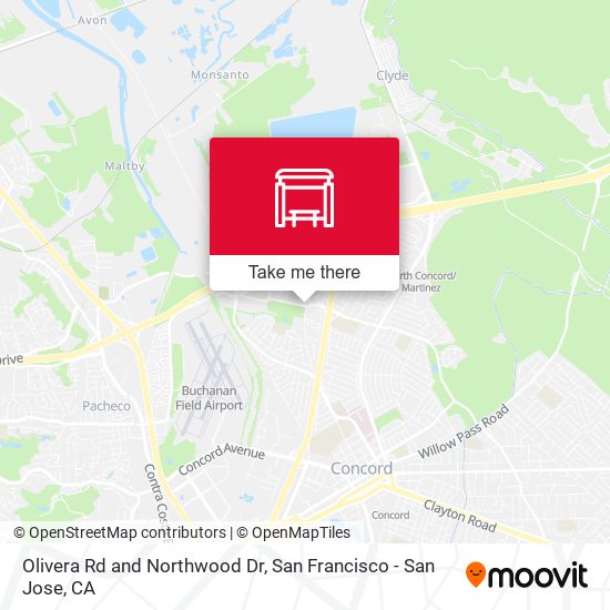 Olivera Rd and Northwood Dr map