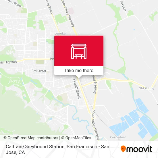 Caltrain/Greyhound Station map