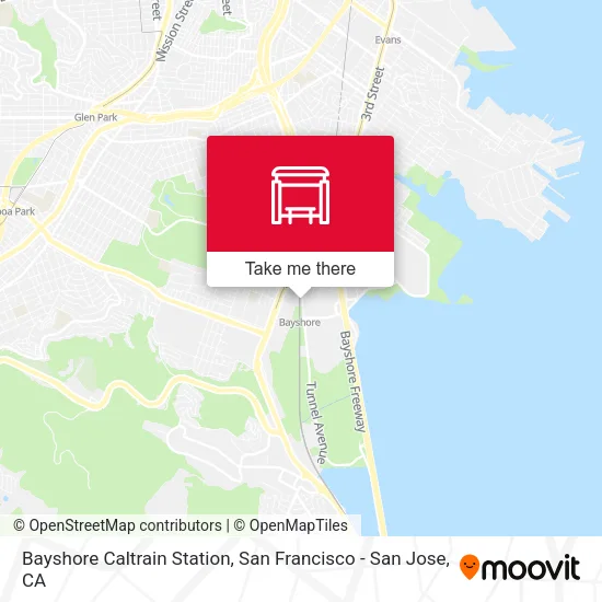 Mapa de Bayshore Caltrain Station