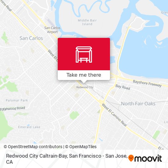 Redwood City Caltrain-Bay map