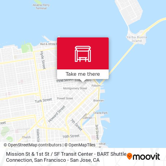Mapa de Mission St & 1st St / SF Transit Center - BART Shuttle Connection