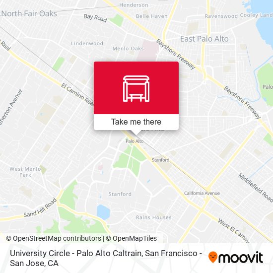 University Circle - Palo Alto Caltrain map