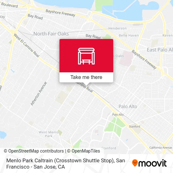 Mapa de Menlo Park Caltrain (Crosstown Shuttle Stop)