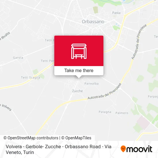 Volvera - Gerbole- Zucche - Orbassano Road - Via Veneto map