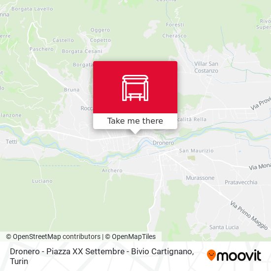 Dronero - Piazza XX Settembre - Bivio Cartignano map