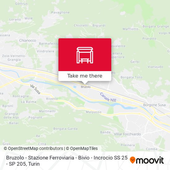 Bruzolo - Stazione Ferroviaria - Bivio - Incrocio SS 25 - SP 205 map