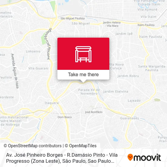 Av. José Pinheiro Borges - R.Damásio Pinto - Vila Progresso (Zona Leste), São Paulo map