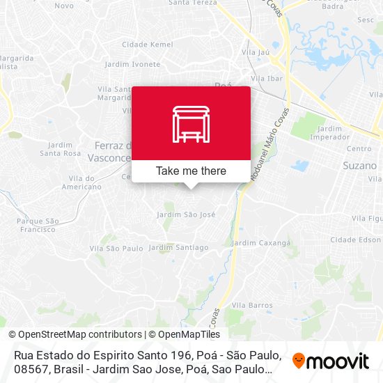 Mapa Rua Estado do Espirito Santo 196, Poá - São Paulo, 08567, Brasil - Jardim Sao Jose, Poá