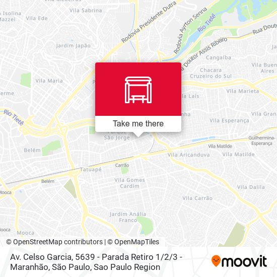 Mapa Av. Celso Garcia, 5639 - Parada Retiro 1 / 2/3 - Maranhão, São Paulo