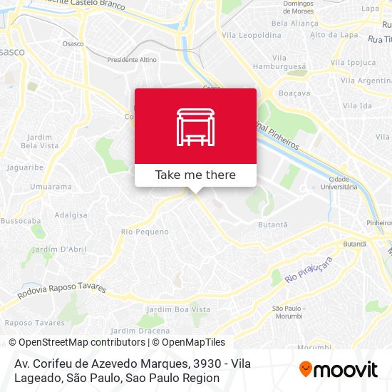 Av. Corifeu de Azevedo Marques, 3930 - Vila Lageado, São Paulo map