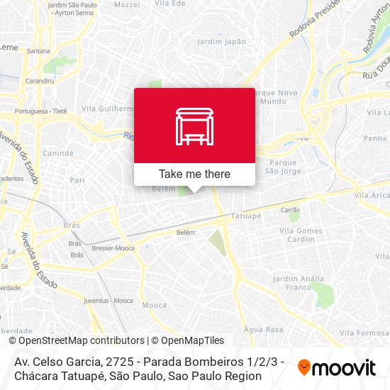 Mapa Av. Celso Garcia, 2725 - Parada Bombeiros 1 / 2/3 - Chácara Tatuapé, São Paulo