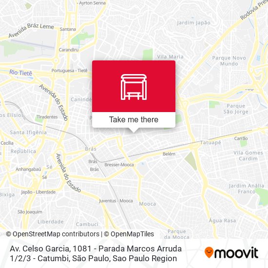 Mapa Av. Celso Garcia, 1081 - Parada Marcos Arruda 1 / 2/3 - Catumbi, São Paulo