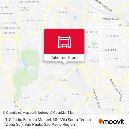 Mapa R. Cláudio Ferreira Manoel, 68 - Vila Santa Teresa (Zona Sul), São Paulo