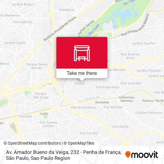 Mapa Av. Amador Bueno da Veiga, 232 - Penha de França, São Paulo