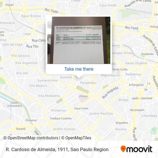 R. Cardoso de Almeida, 1911 map