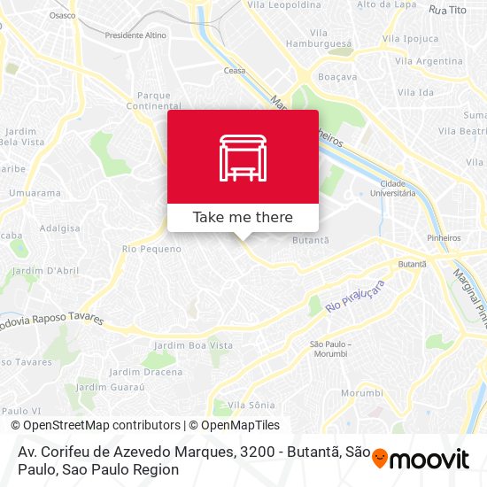 Mapa Av. Corifeu de Azevedo Marques, 3200 - Butantã, São Paulo
