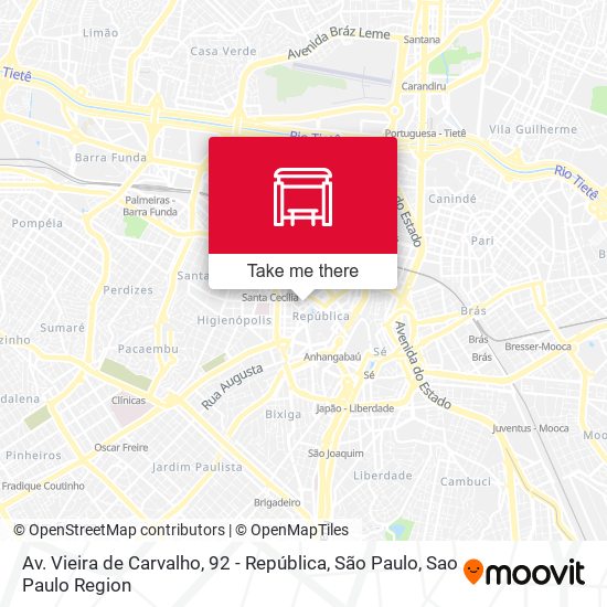 Mapa Av. Vieira de Carvalho, 92 - República, São Paulo