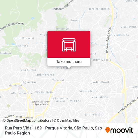 Mapa Rua Pero Vidal, 189 - Parque Vitoria, São Paulo