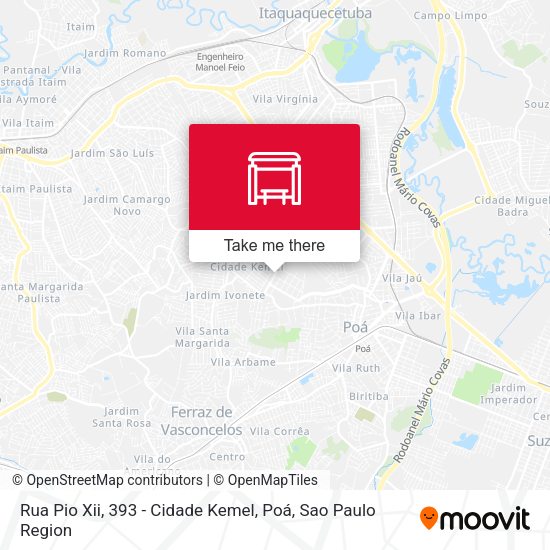 Rua Pio Xii, 393 - Cidade Kemel, Poá map